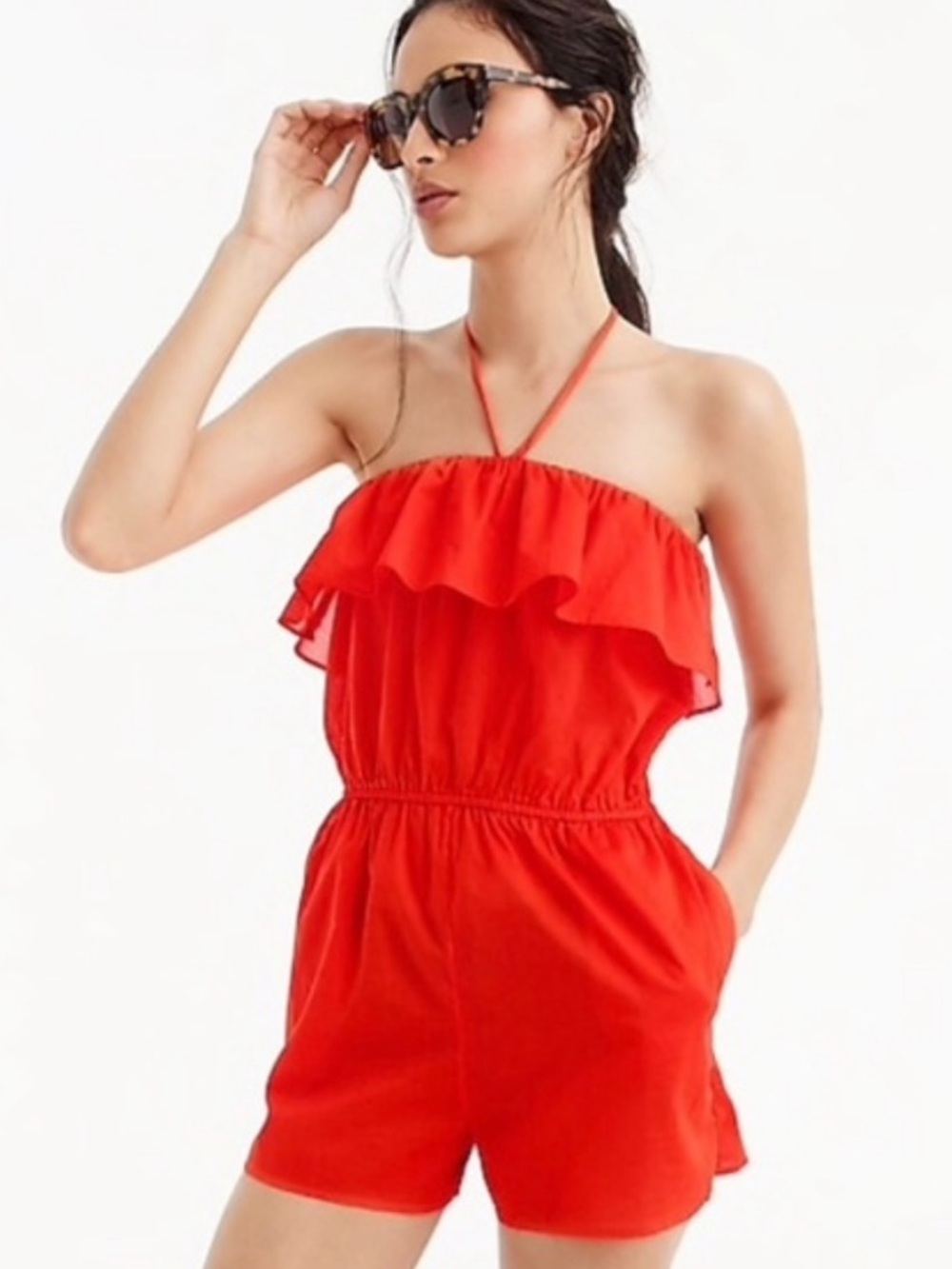 JCrew 100% Cotton Halter Romper Swim Coverup in Orange Size Small